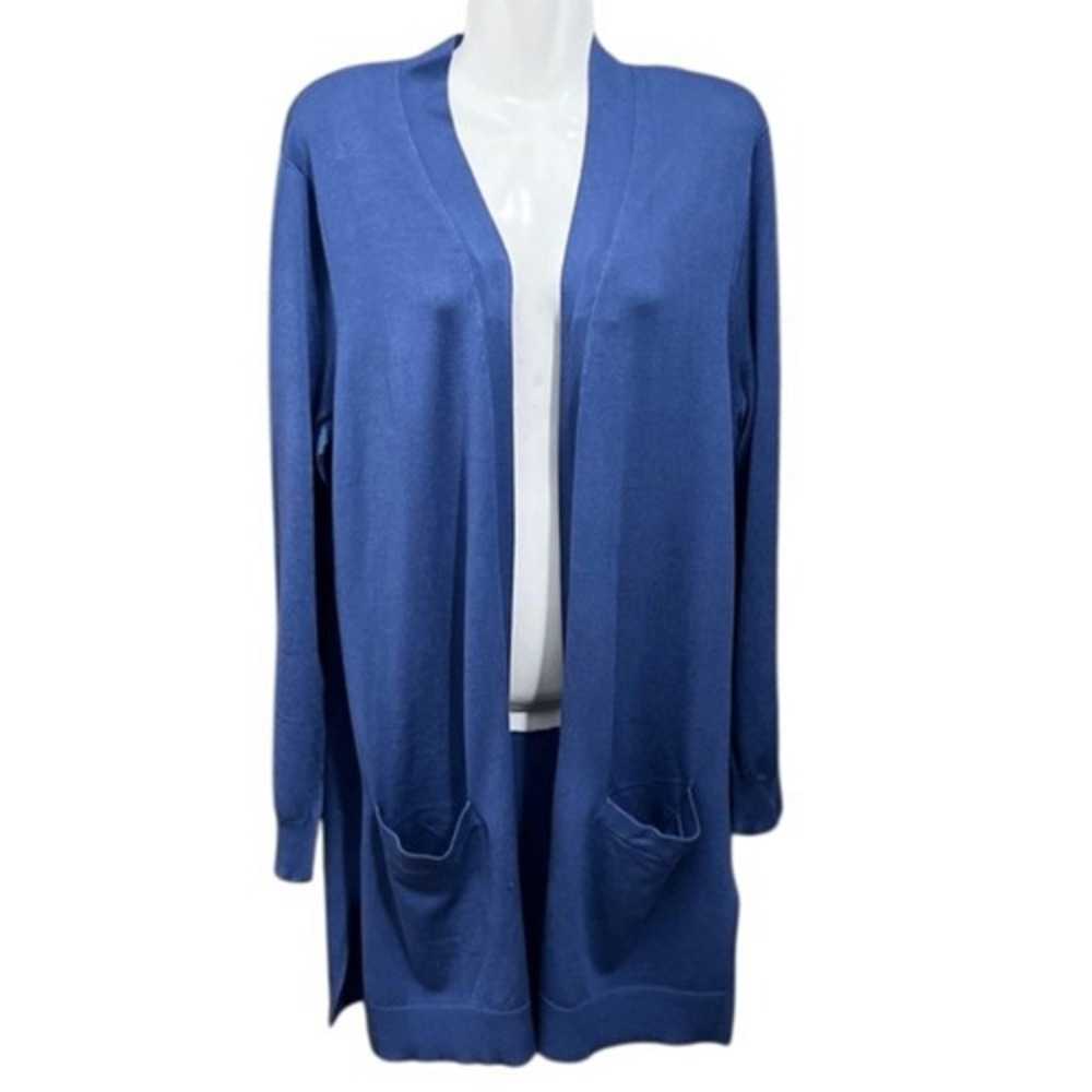 Love Ellie cardigan sweater‎ XL blue open front pockets longline Lagenlook